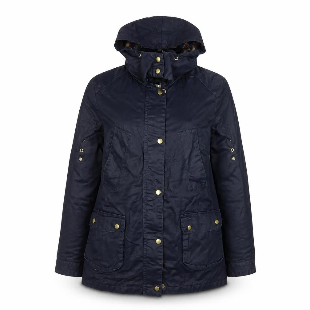 Front view of Zara Woman Blue Hooded Waterproof Parka Jacket XS