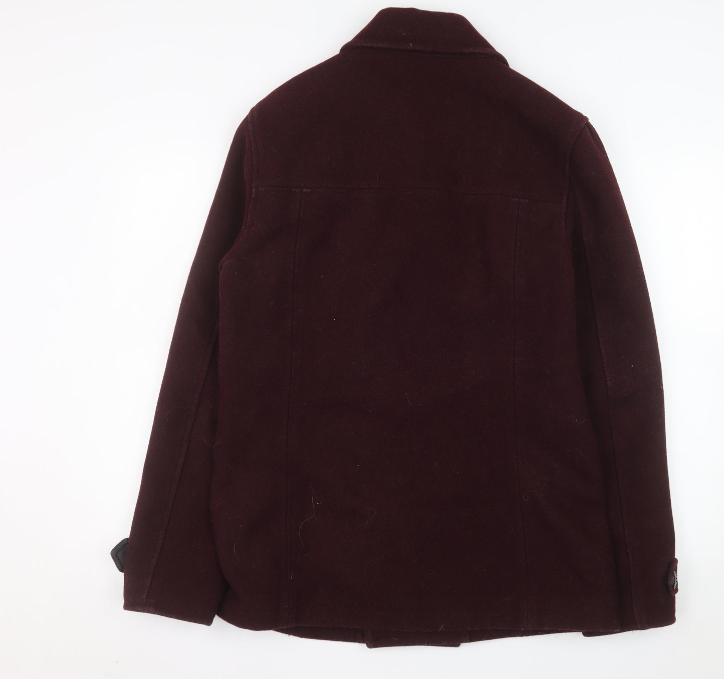 Topman Men's Red Wool-Blend Pea Coat Size L Classic Double-Breasted Jacket