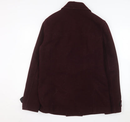Topman Men's Red Wool-Blend Pea Coat Size L Classic Double-Breasted Jacket