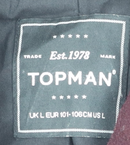 Topman Men's Red Wool-Blend Pea Coat Size L Classic Double-Breasted Jacket