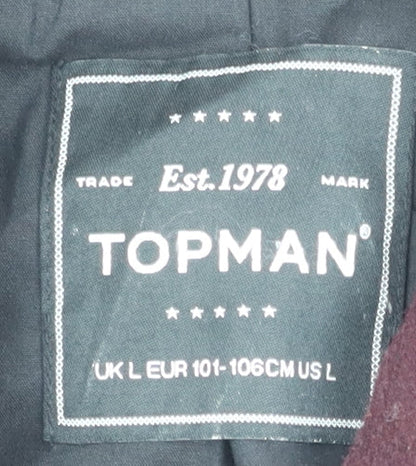 Topman Men's Red Wool-Blend Pea Coat Size L Classic Double-Breasted Jacket