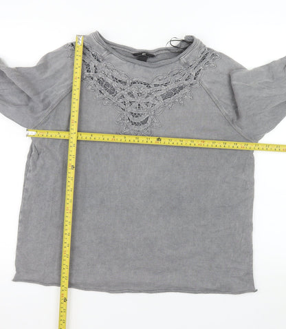 H&M Women's Grey Crochet Long Sleeve Cotton Blouse Size 12