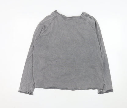 H&M Women's Grey Crochet Long Sleeve Cotton Blouse Size 12