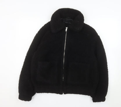 New Look Women Black Sherpa Fleece Jacket Size S Full Zip Warm
