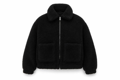 New Look Women Black Sherpa Fleece Jacket Size S Full Zip Warm