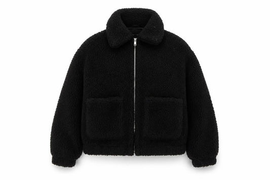 New Look Women Black Sherpa Fleece Jacket Size S Full Zip Warm