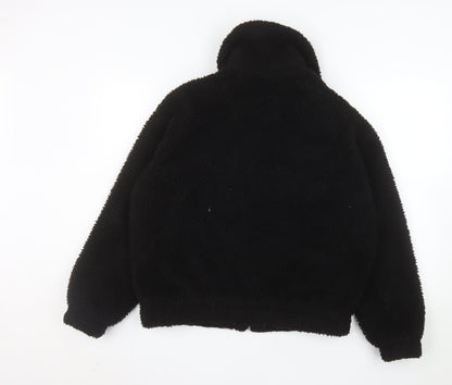 New Look Women Black Sherpa Fleece Jacket Size S Full Zip Warm