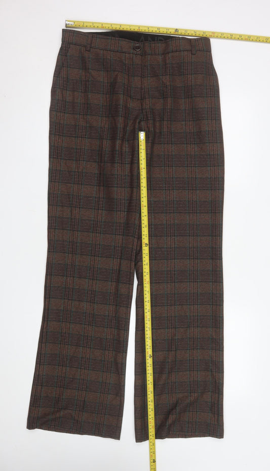 ANDAM Womens Brown Check Trousers UK 14 Straight Leg