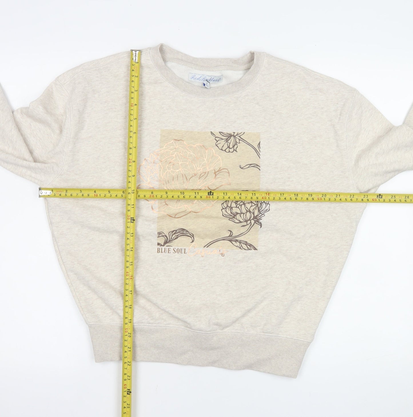 Red Button Womens Beige Floral Sweatshirt Size S Pullover Casual