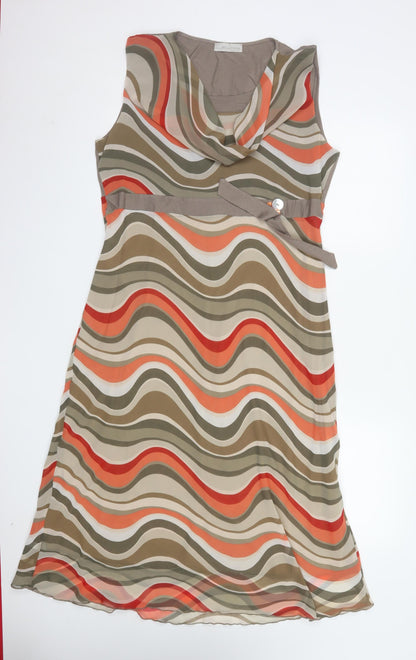 Bellenisa Women’s Beige Orange Retro Knee Length Fit & Flare Dress XL