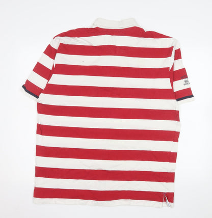 Puerto Cortes Men's Red White Striped 2XL Cotton Polo Shirt