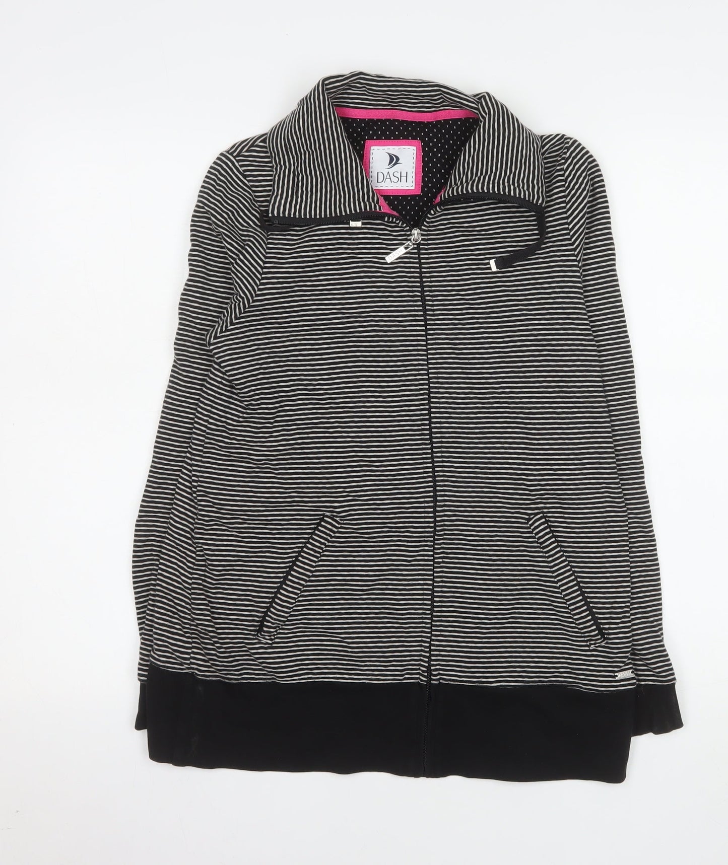 Dash Women Black Striped Cotton Zip Jacket Size 10