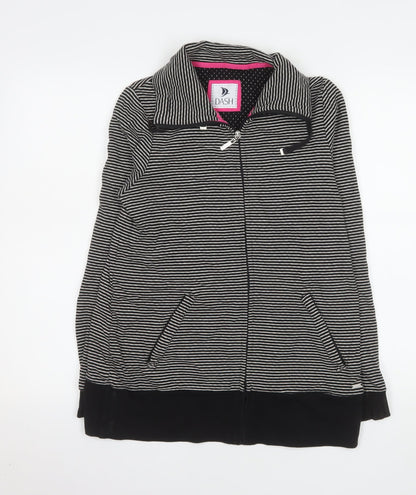 Dash Women Black Striped Cotton Zip Jacket Size 10