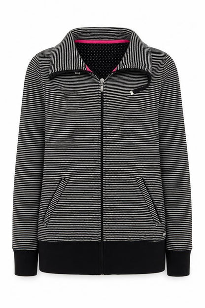 Dash Women Black Striped Cotton Zip Jacket Size 10