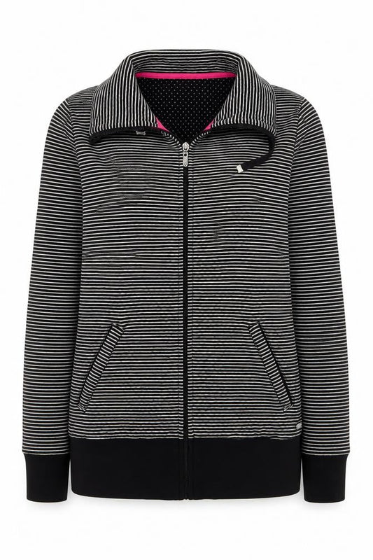 Dash Women Black Striped Cotton Zip Jacket Size 10