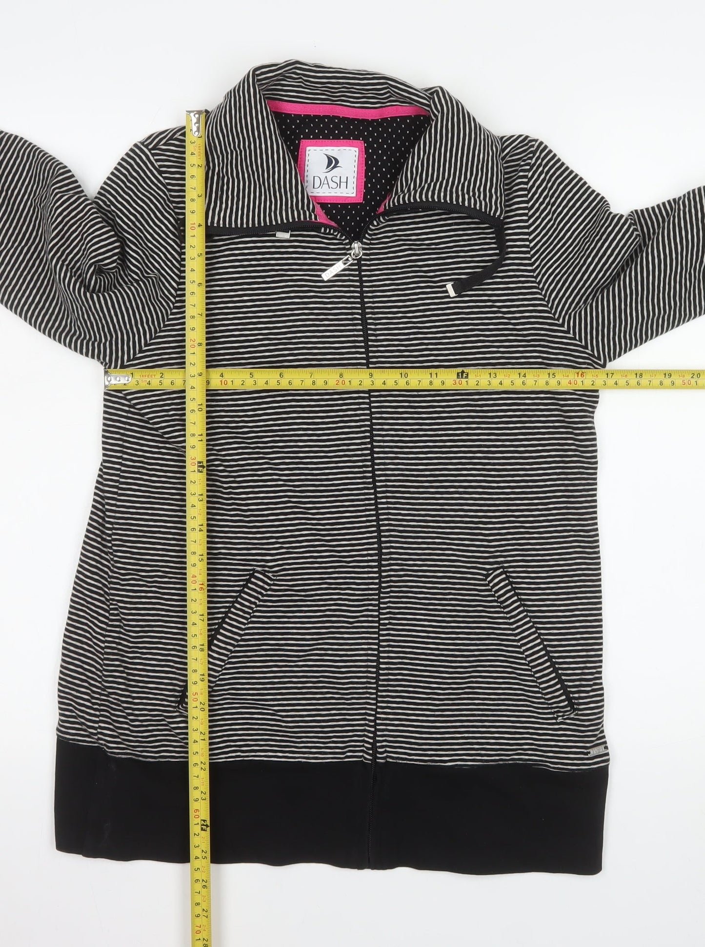 Dash Women Black Striped Cotton Zip Jacket Size 10