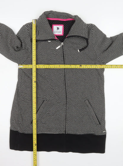 Dash Women Black Striped Cotton Zip Jacket Size 10