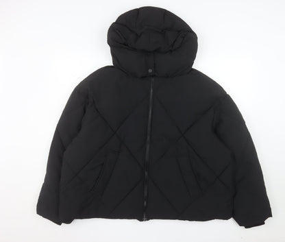 Next Women's Black Puffer Jacket M Hooded Lined Winter Coat