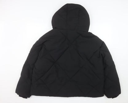 Next Women's Black Puffer Jacket M Hooded Lined Winter Coat