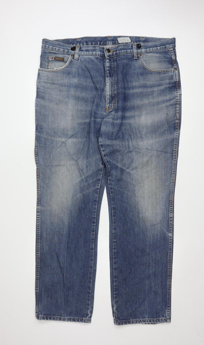Wrangler Men's Blue Straight Fit Denim Jeans 42x32 Regular