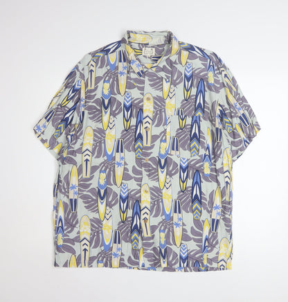 Kearney House Men's Blue Hawaiian Short Sleeve Shirt L Cotton