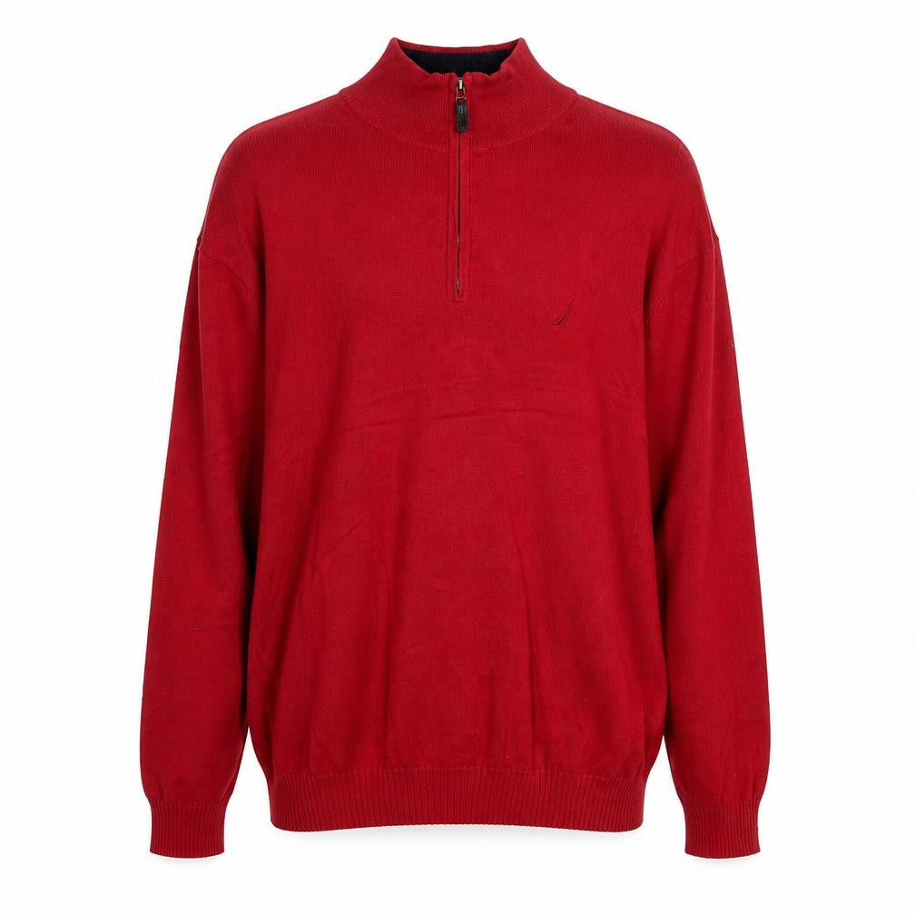 Nautica Men's Red Cotton Half Zip Jumper XL Classic Knit