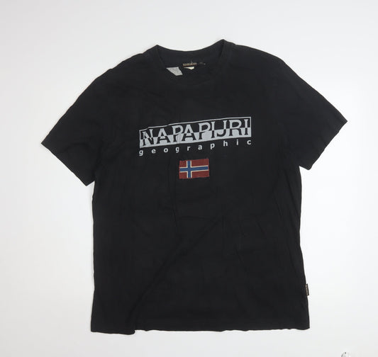 Napapijri Men's Black XL Graphic Flag Logo T-Shirt