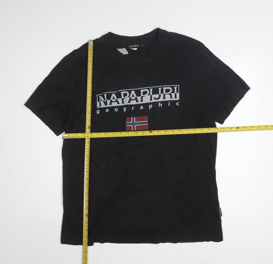 Napapijri Men's Black XL Graphic Flag Logo T-Shirt