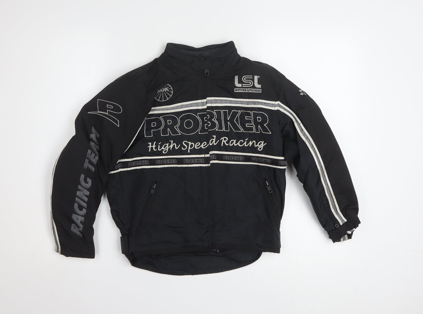 Probiker Boys Black XS Motorcycle Racing Jacket with Embroidered Logos