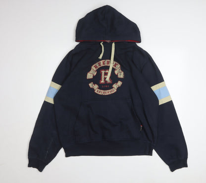Reebok Men's Blue Pullover Hoodie L Fleece Sports Logo Vintage