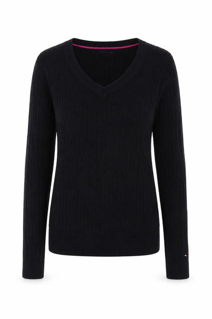 Tommy Hilfiger Women's Black V-Neck Cotton Pullover Jumper M