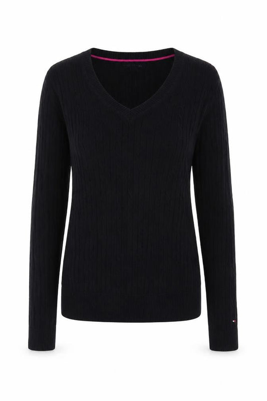 Tommy Hilfiger Women's Black V-Neck Cotton Pullover Jumper M