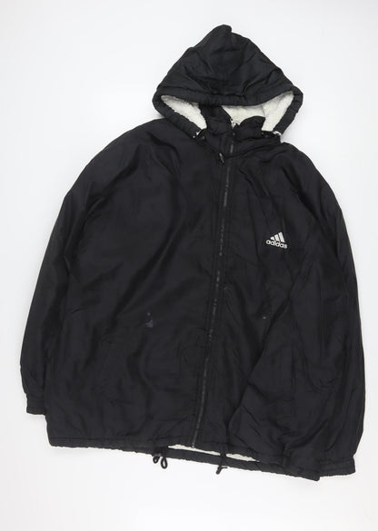 Adidas Men’s Black L Hooded Puffer Jacket Coat Nylon Winter Zip Logo