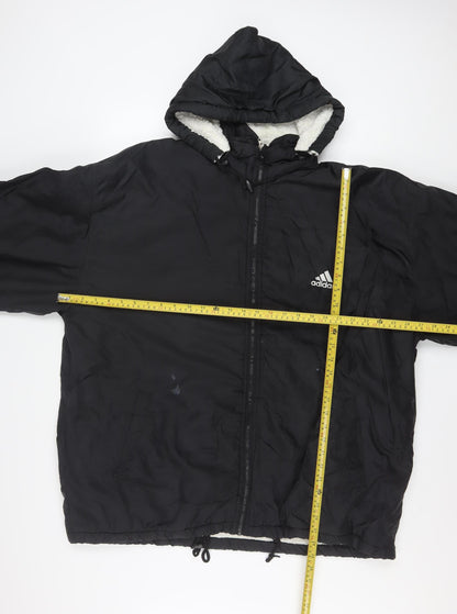 Adidas Men’s Black L Hooded Puffer Jacket Coat Nylon Winter Zip Logo