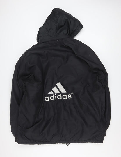Adidas Men’s Black L Hooded Puffer Jacket Coat Nylon Winter Zip Logo