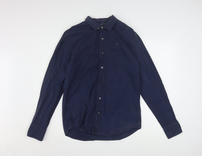 Hilfiger Denim Men's Navy Long Sleeve Button-Up Shirt L Cotton