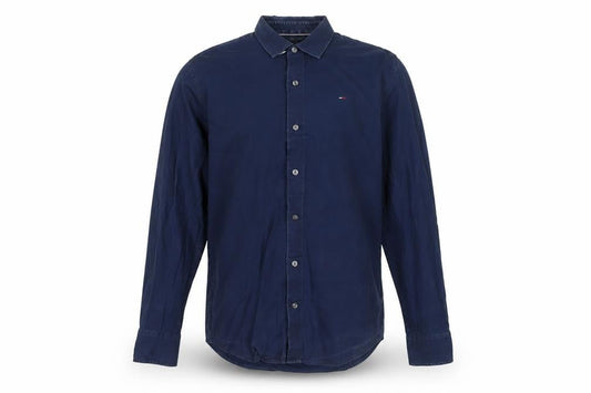 Front view of Hilfiger Denim Men's Navy Long Sleeve Button-Up Shirt L Cotton