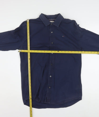 Hilfiger Denim Men's Navy Long Sleeve Button-Up Shirt L Cotton