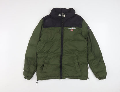 Napapijri Men's Green Puffer Jacket S Winter Full Zip Warm Coat