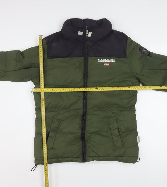 Napapijri Men's Green Puffer Jacket S Winter Full Zip Warm Coat