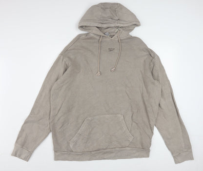 Reebok Women Beige Hooded Pullover Sweatshirt Size M Organic Cotton