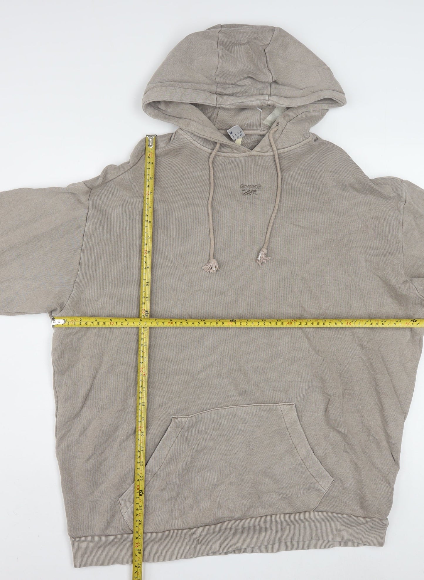 Reebok Women Beige Hooded Pullover Sweatshirt Size M Organic Cotton