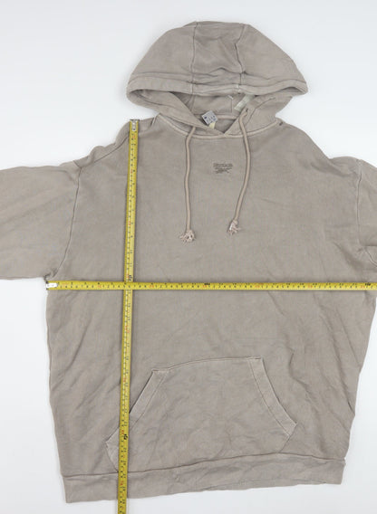 Reebok Women Beige Hooded Pullover Sweatshirt Size M Organic Cotton