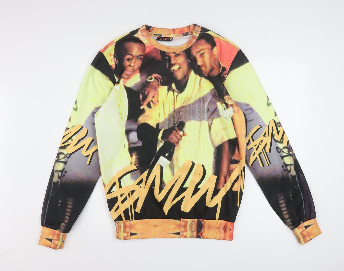 SAVW Mens Multicoloured Hip Hop Graphic Print Pullover Sweatshirt S