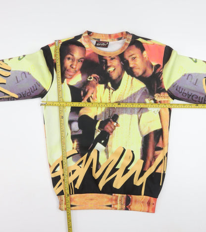 SAVW Mens Multicoloured Hip Hop Graphic Print Pullover Sweatshirt S