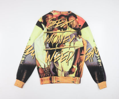 SAVW Mens Multicoloured Hip Hop Graphic Print Pullover Sweatshirt S