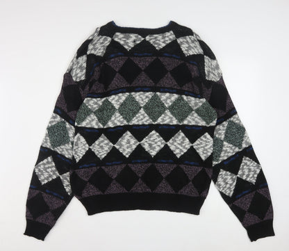 Method Men's Multicoloured Argyle Knit Pullover Jumper L