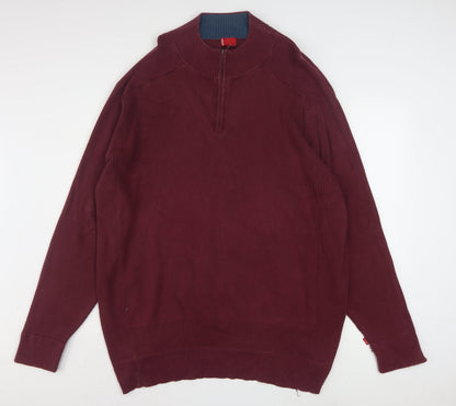 Levi's Men's Red 2XL Half Zip High Neck Cotton Jumper