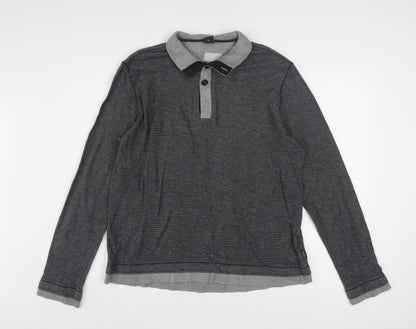 Hugo Boss Men's Grey Cotton Henley Jumper XL Long Sleeve Regular Fit
