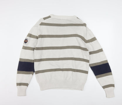 IZOD Men's Beige Striped Cotton Jumper M Crew Neck Classic Fit
